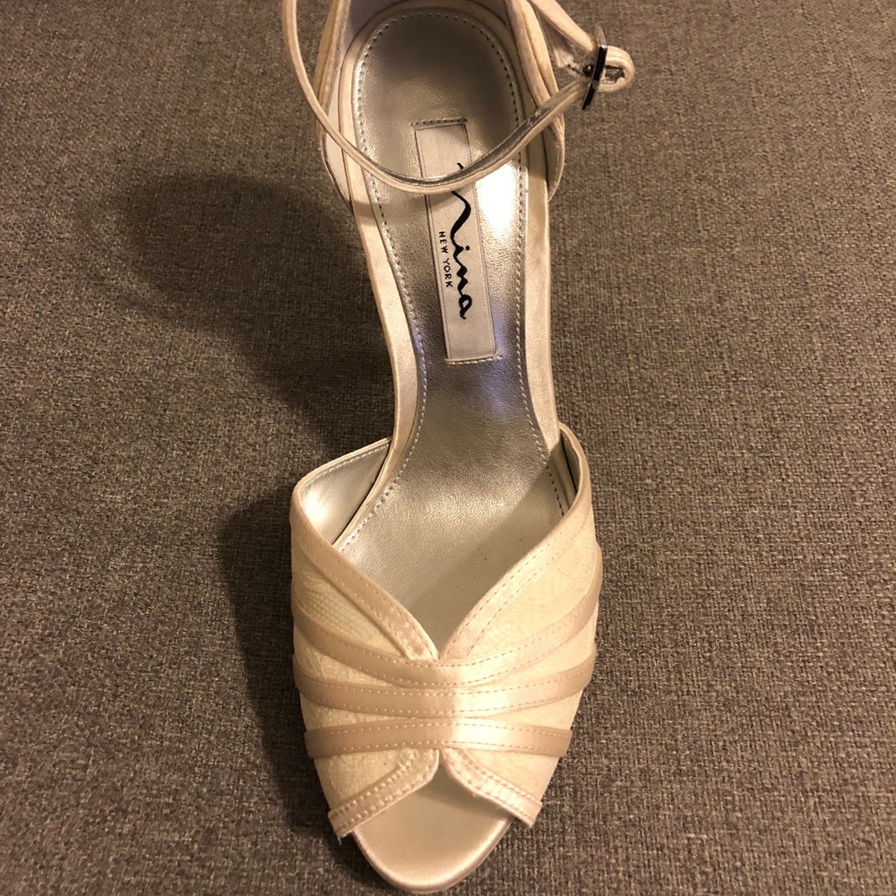 Nina white satin/lace shoe